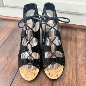 DV by Dolce Vita Black Laser Cut Wedge Gladiator Sandals